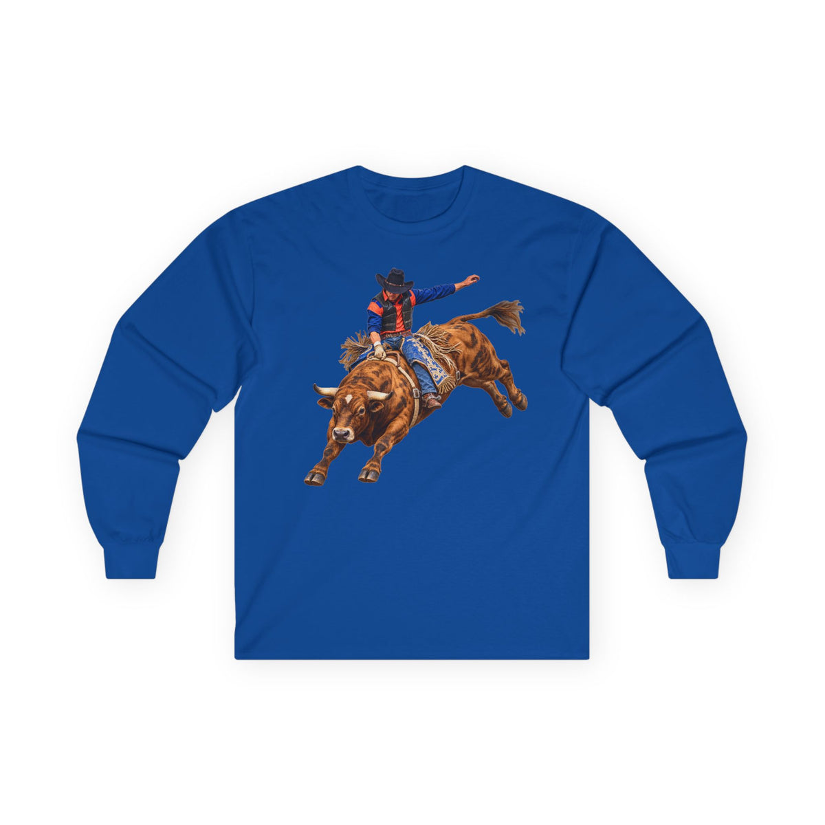 Unisex Ultra Cotton Long Sleeve Tee - Cowboys - Bull Rider - Oblique - without Text - 3D Transparent