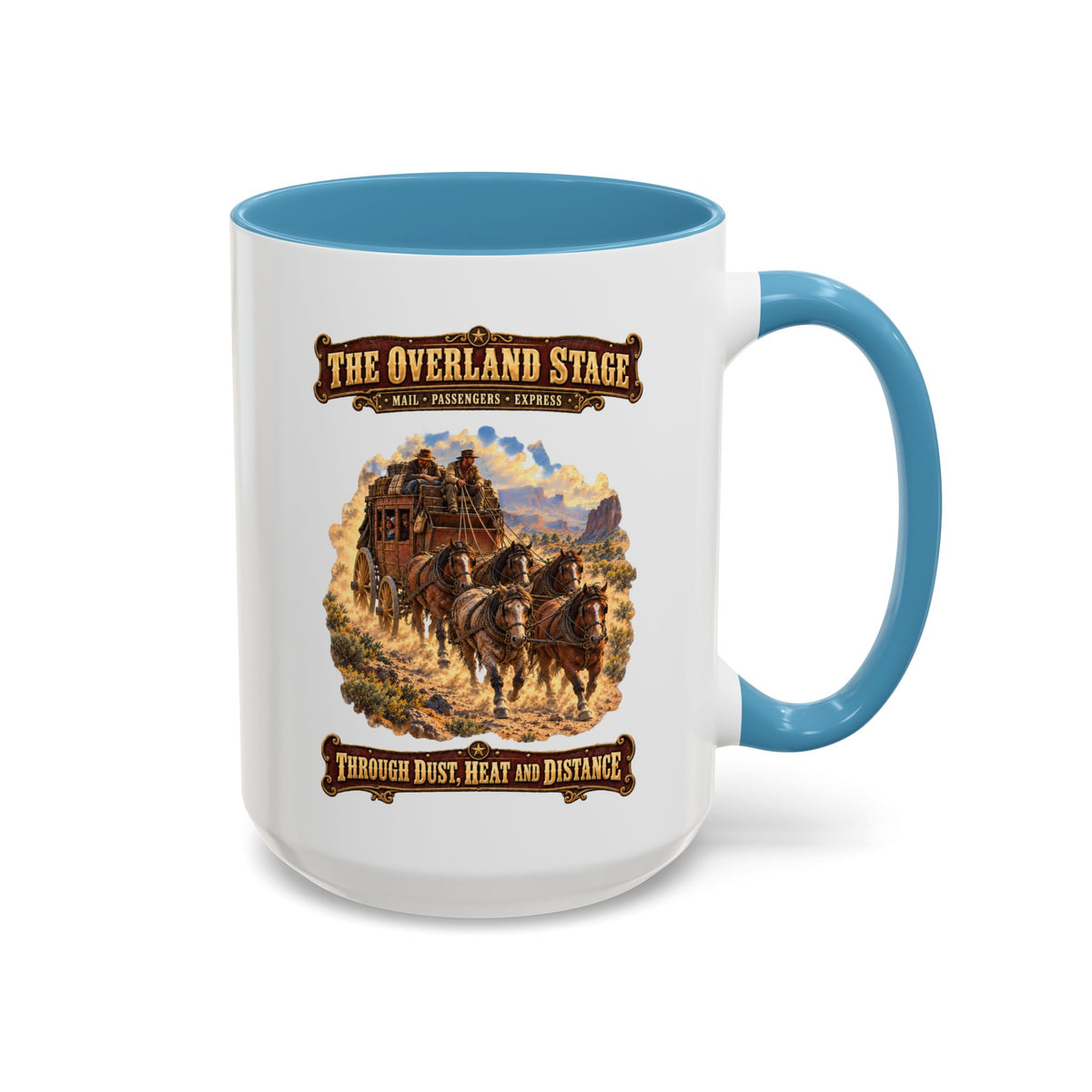 Accent Coffee Mug (11, 15oz) - Overland Stage - Dusty Trails - 3D - Enhanced