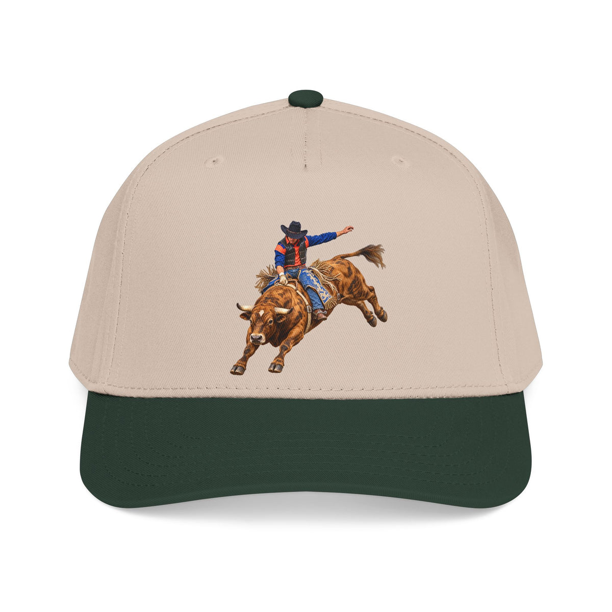 Mid Profile Baseball Cap — Cowboys - Bull Rider - Oblique - without Text - 3D Transparent