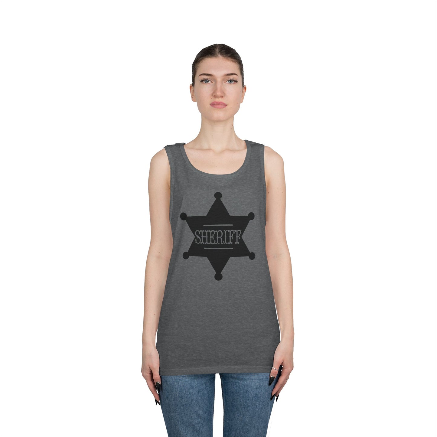 Unisex Heavy Cotton Tank Top - Sheriff Badge w Txt Sheriff X 300
