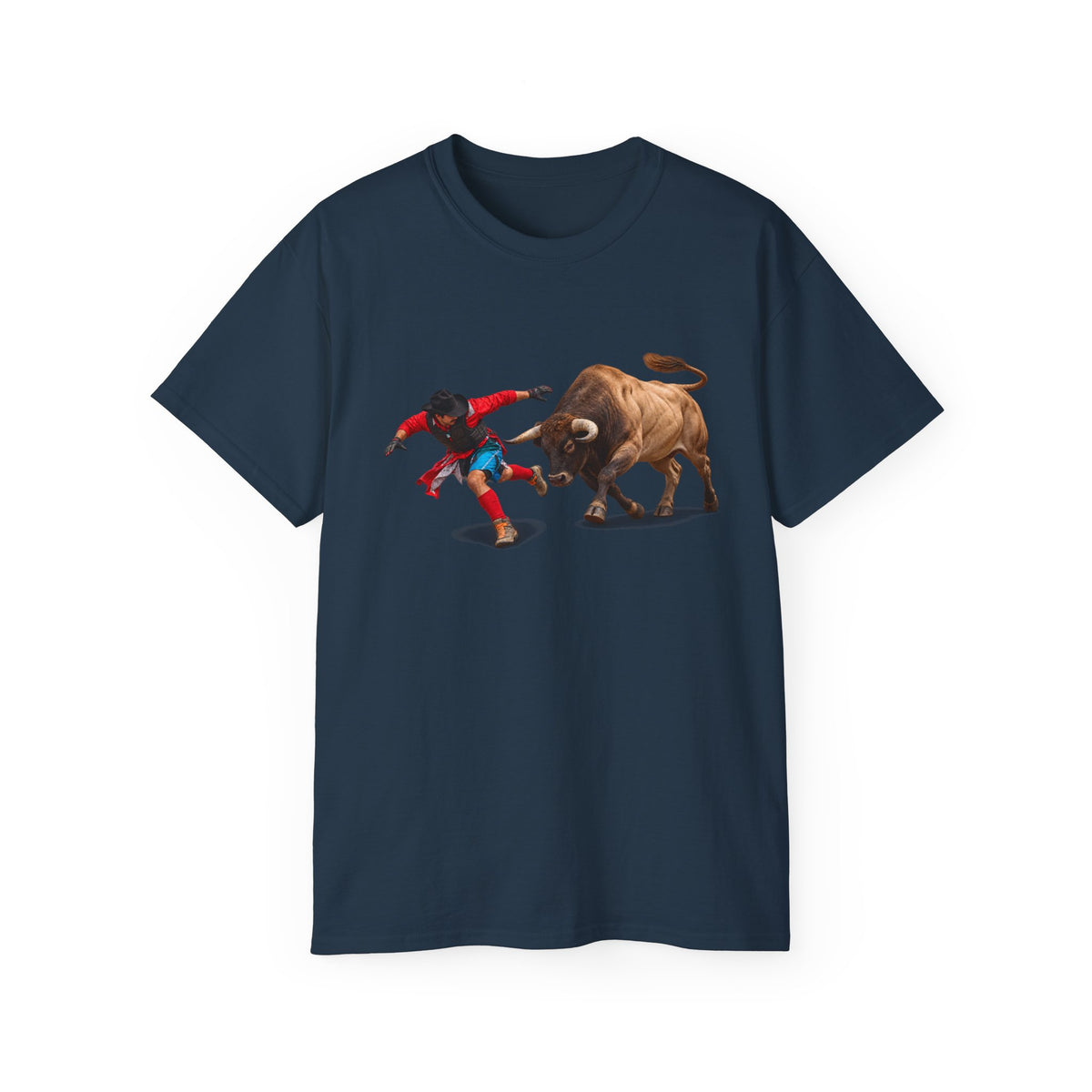 Unisex Ultra Cotton Tee - Cowboys - Bull Chasing Clown - Ground Shadow - without Text - 3D Transparent