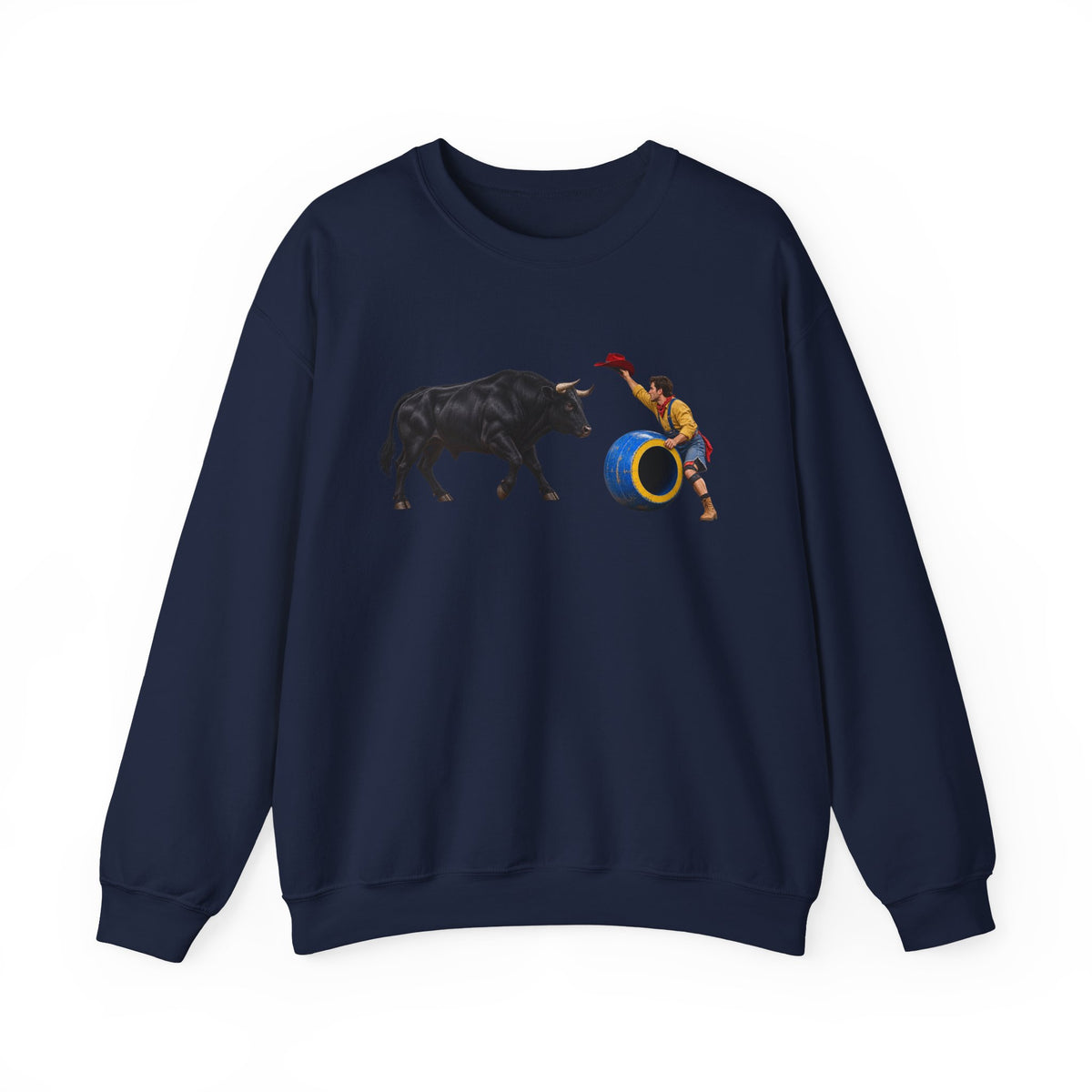 Crewneck Sweatshirt - Cowboys - Clown Teasing Bull, Barrel - 3D Transparent