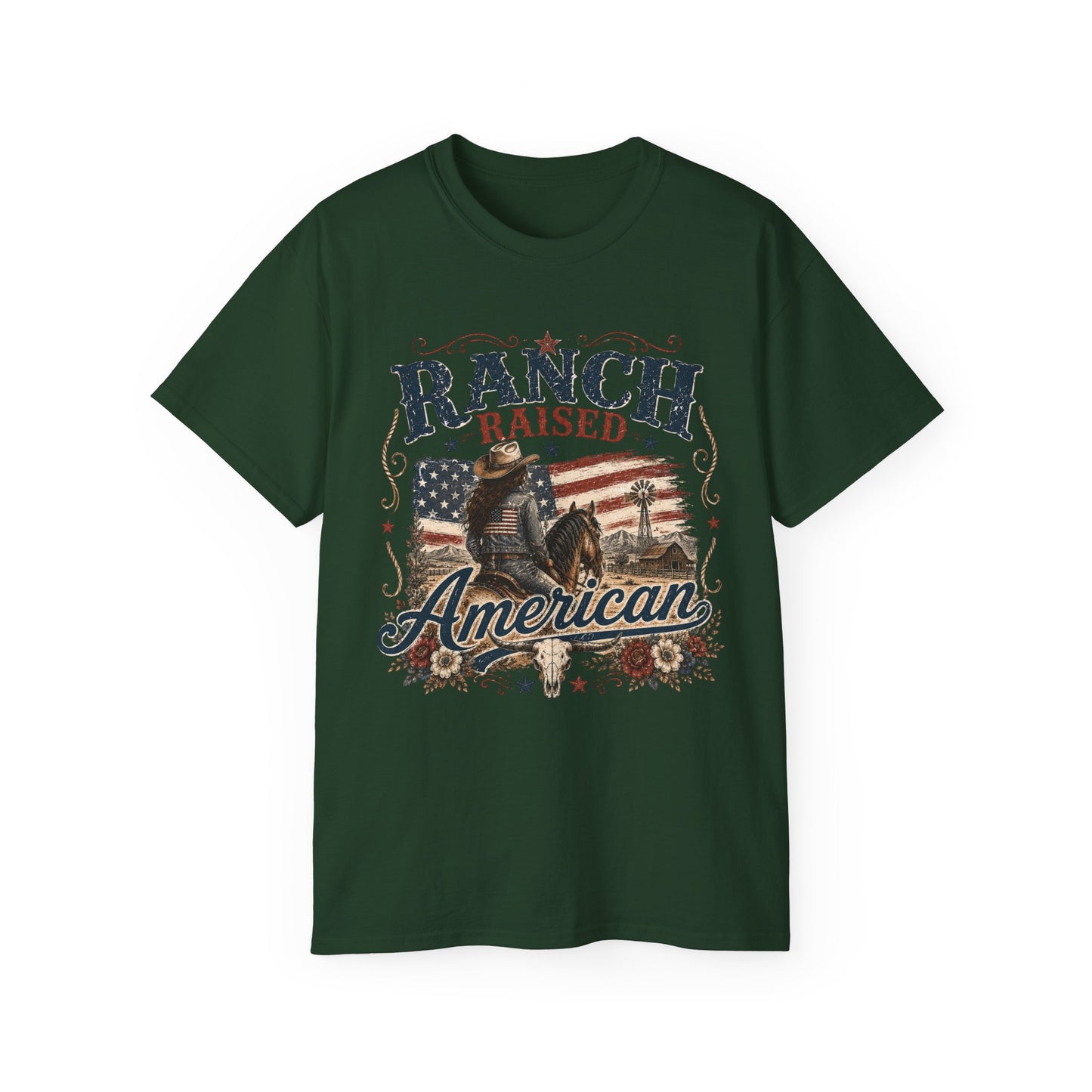 T-Shirt - Raised on a ranch, American spirit