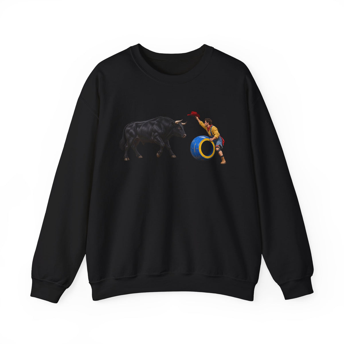 Crewneck Sweatshirt - Cowboys - Clown Teasing Bull, Barrel - 3D Transparent