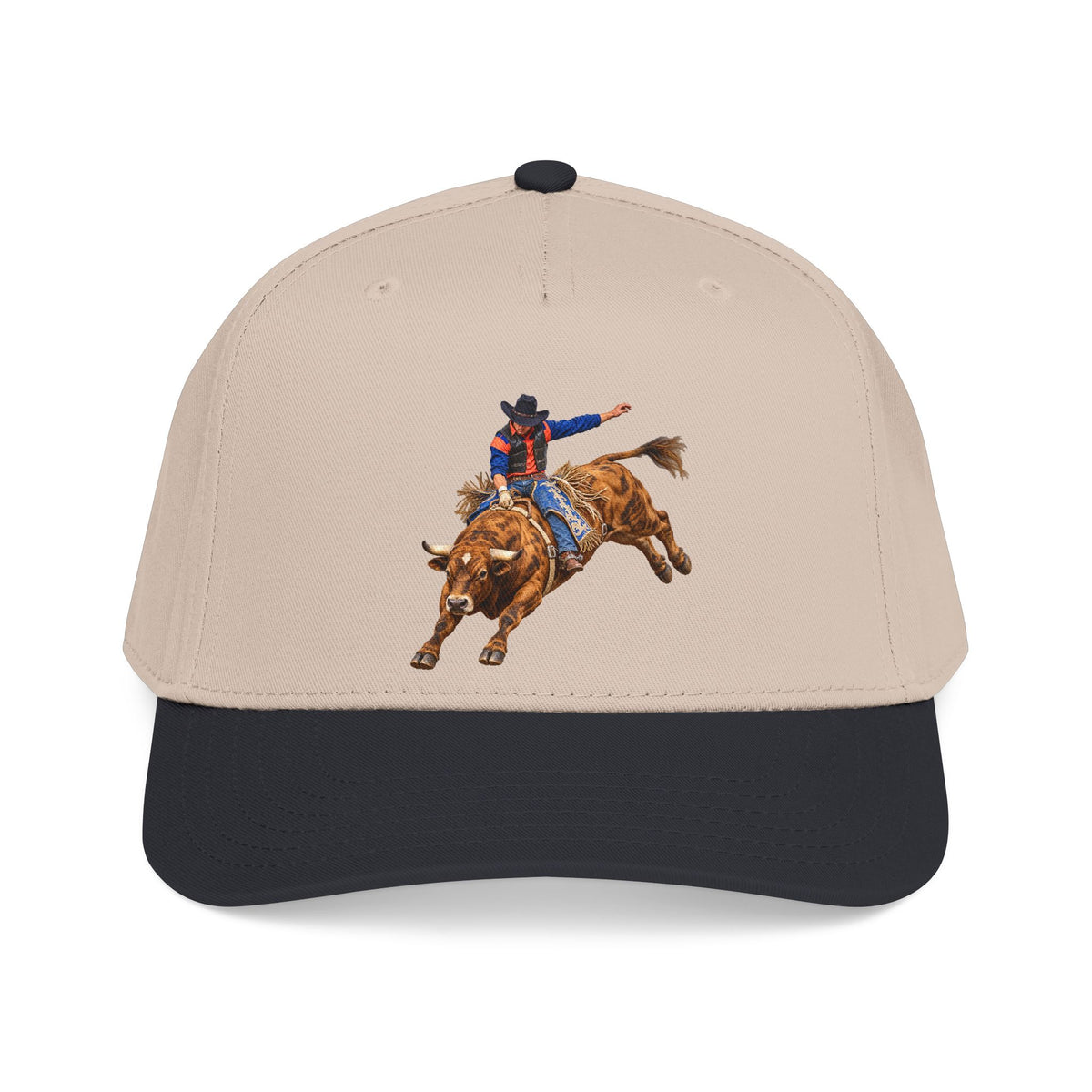 Mid Profile Baseball Cap — Cowboys - Bull Rider - Oblique - without Text - 3D Transparent