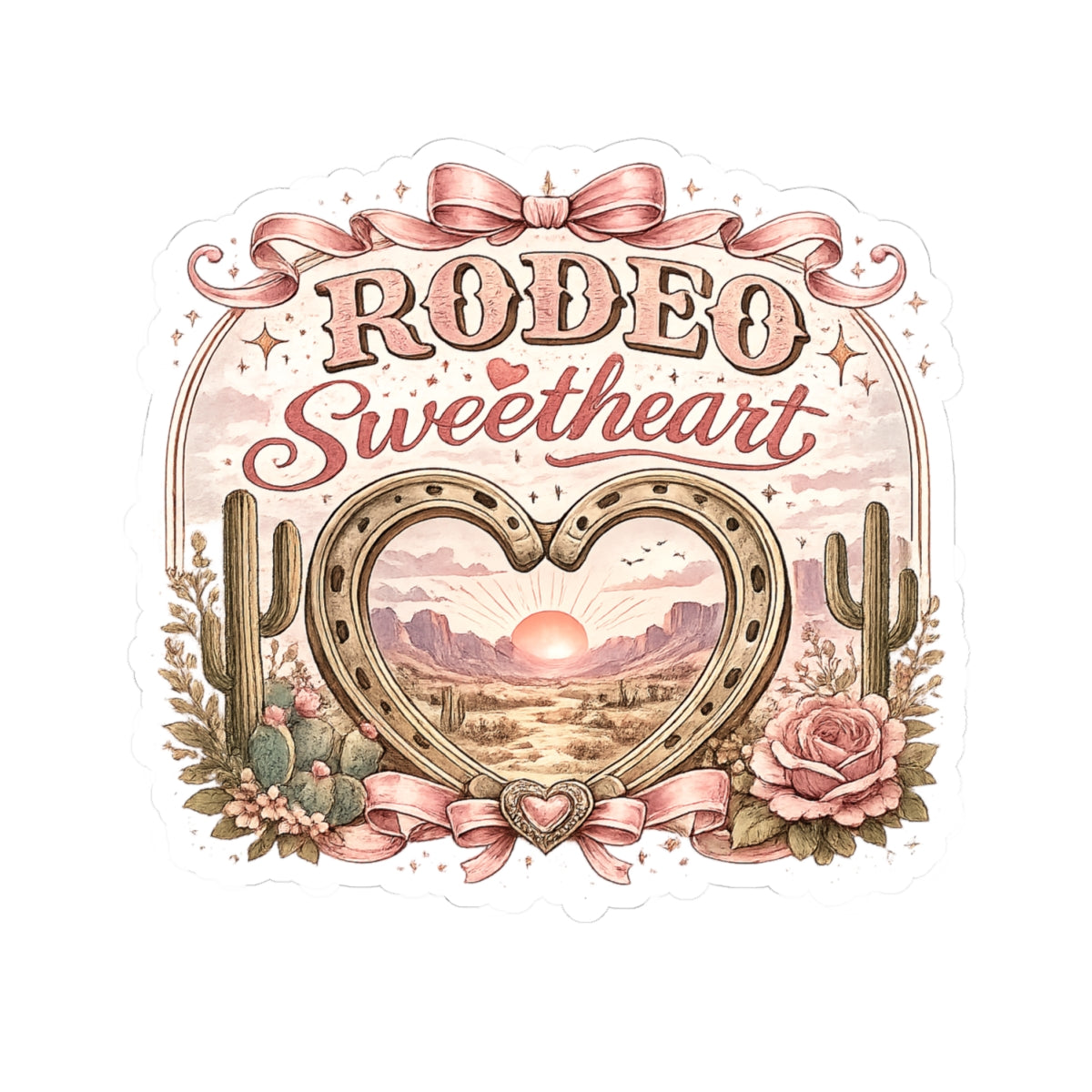 Kiss-Cut Sticker — Rodeo sweetheart with desert blooms