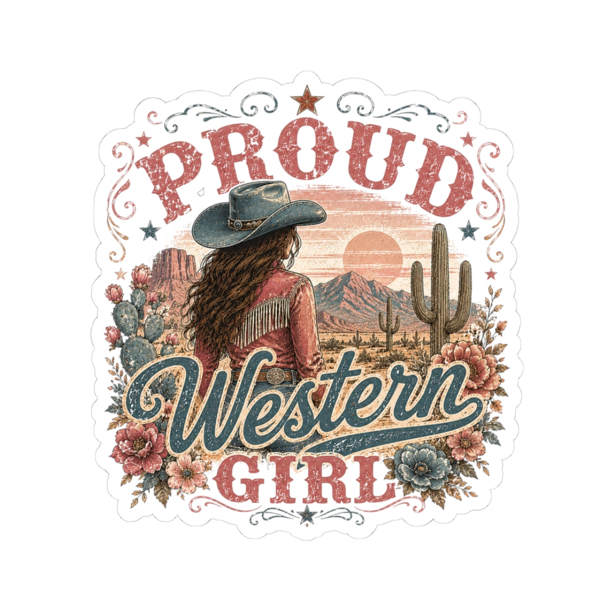 Kiss-Cut Sticker — Proud western girl in the desert