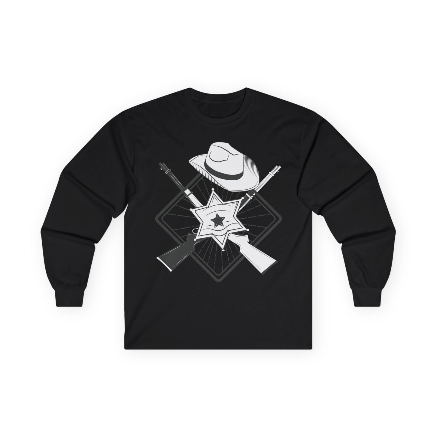 Unisex Ultra Cotton Long Sleeve Tee - Vintage Cowboy w Rifles and Hat