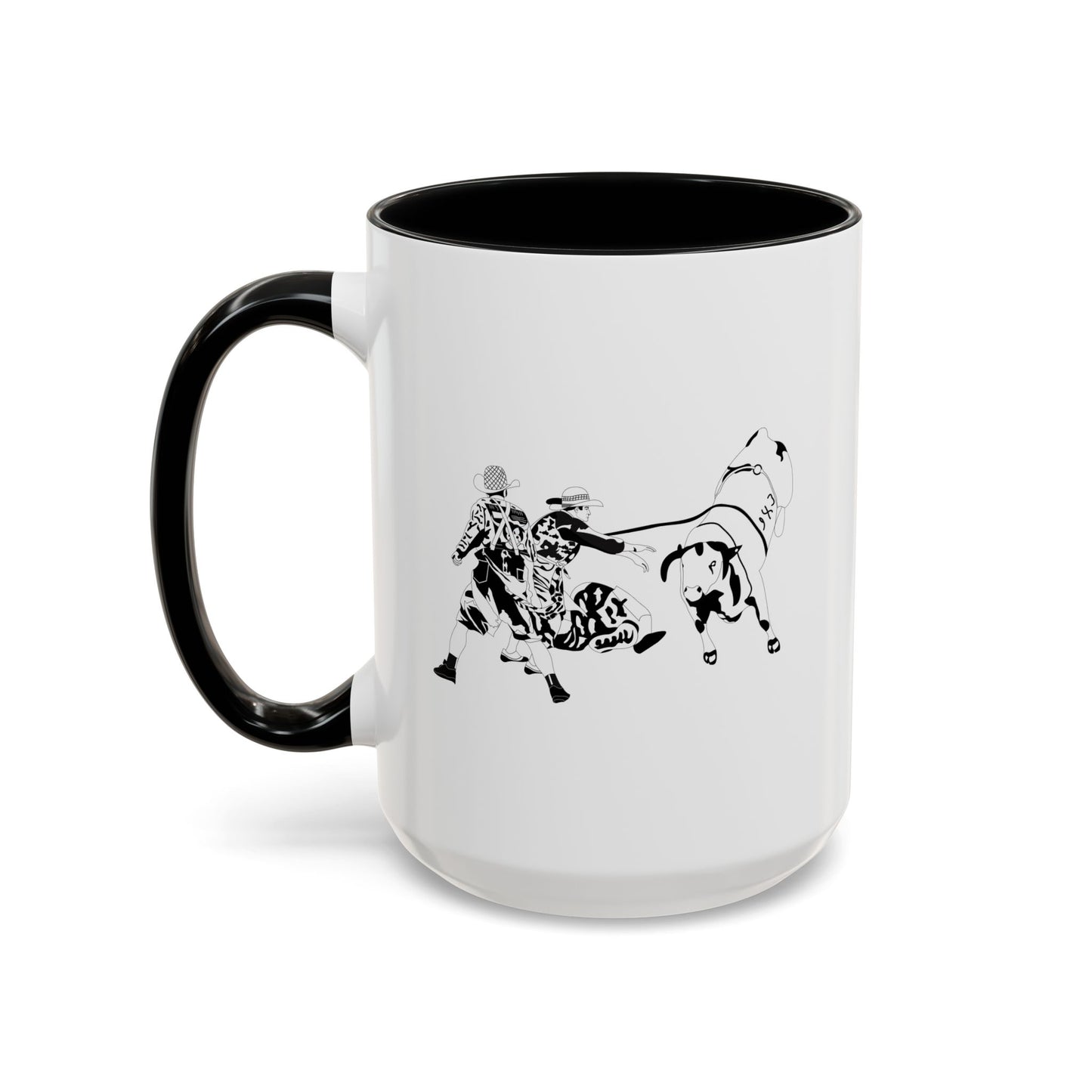 Accent Coffee Mug (11, 15oz) - Clowns and Bull - BW