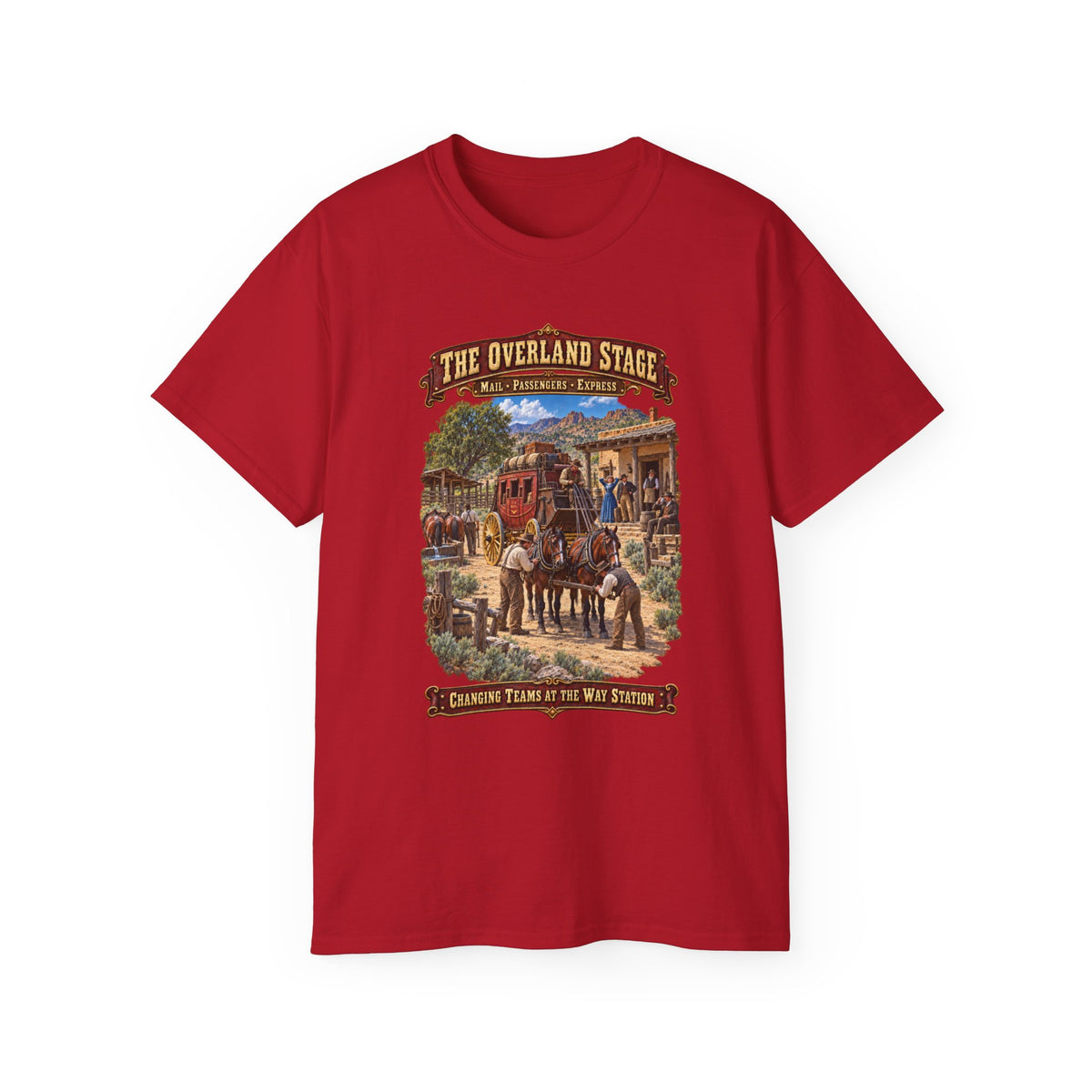 Unisex Ultra Cotton Tee - Overland Stage - Changing Teams at the Way Station - 3D - Enhanced