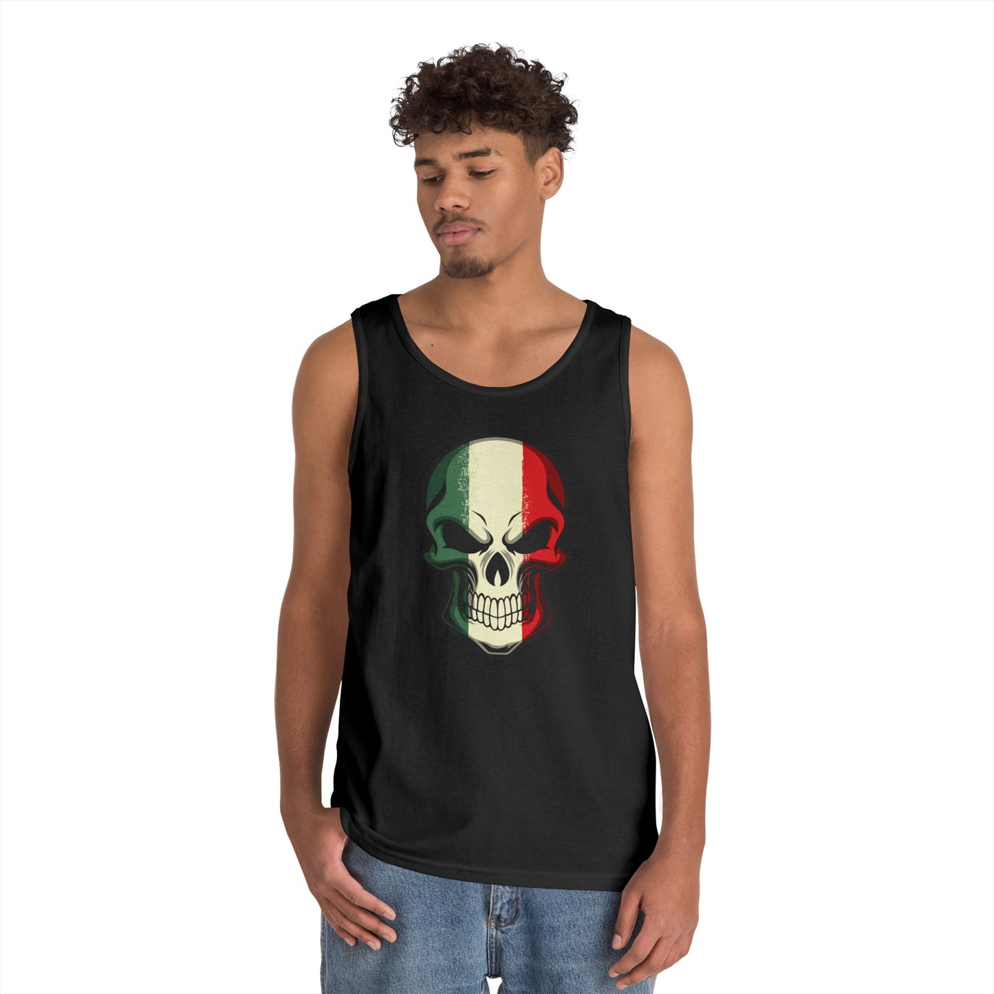 Unisex Heavy Cotton Tank Top - Red White Green Skull