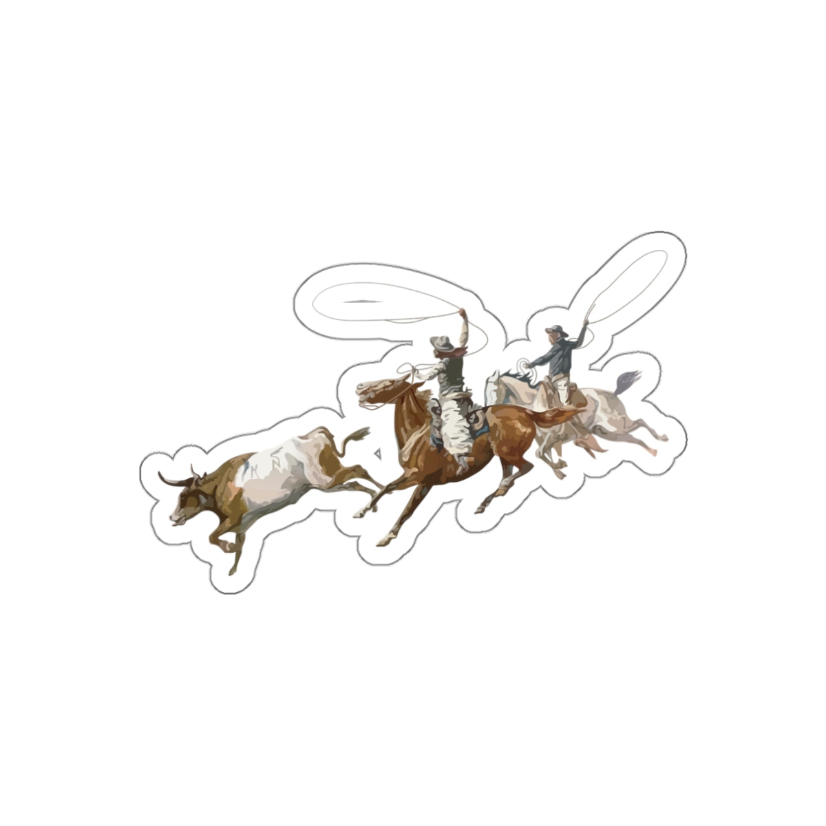 Die-cut stickers - 2 Cowboys Roping 1 Longhorn X 300