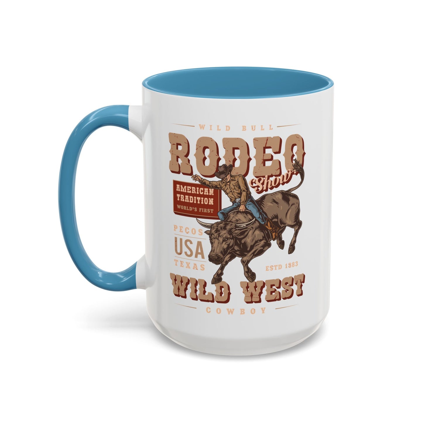 Accent Coffee Mug (11, 15oz) - American Tradition Wild Bull Rodeo Show - Wild West Cowboy, Texas