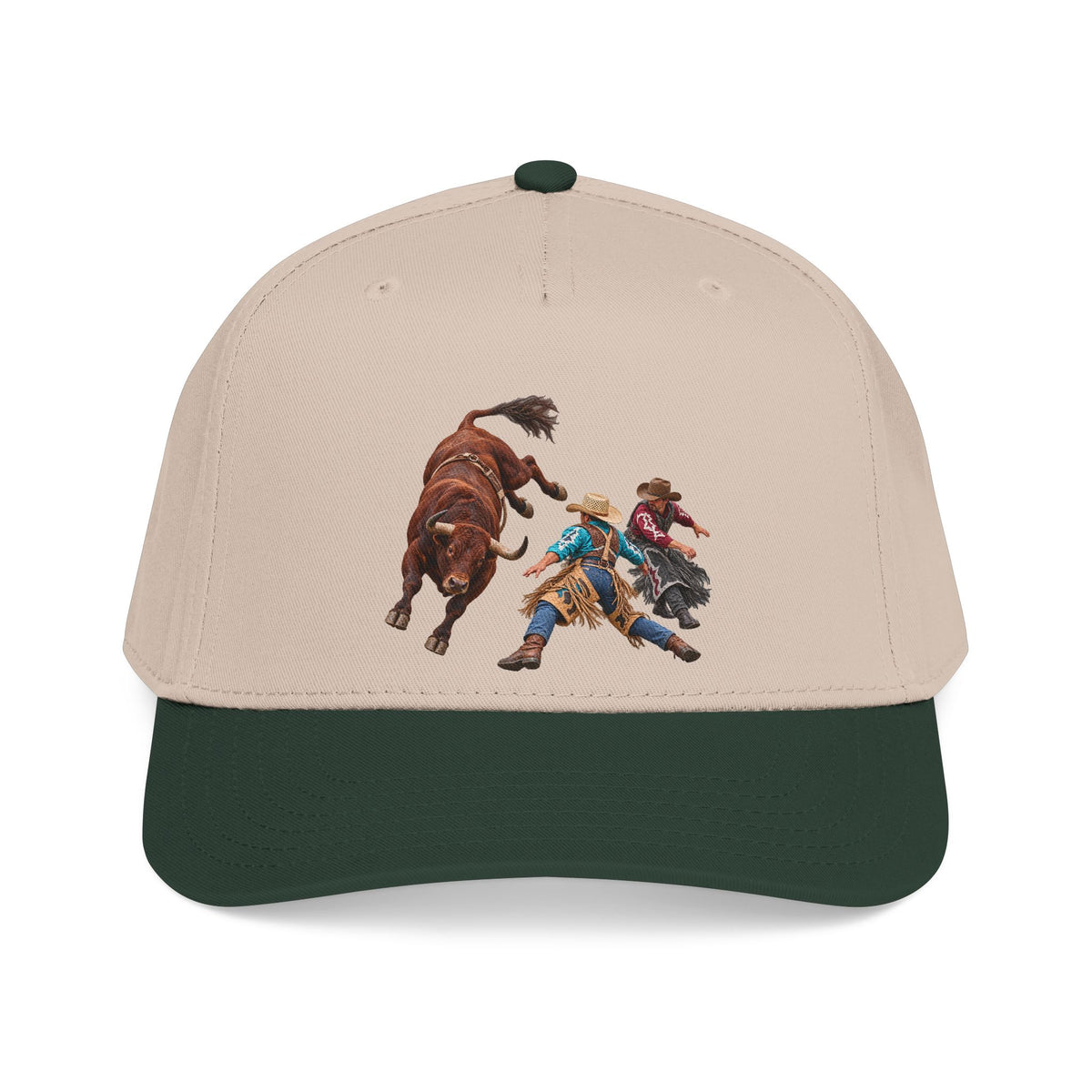 Mid Profile Baseball Cap — Cowboys - Clowns and Brown Bull - without Text - 3D Transparent