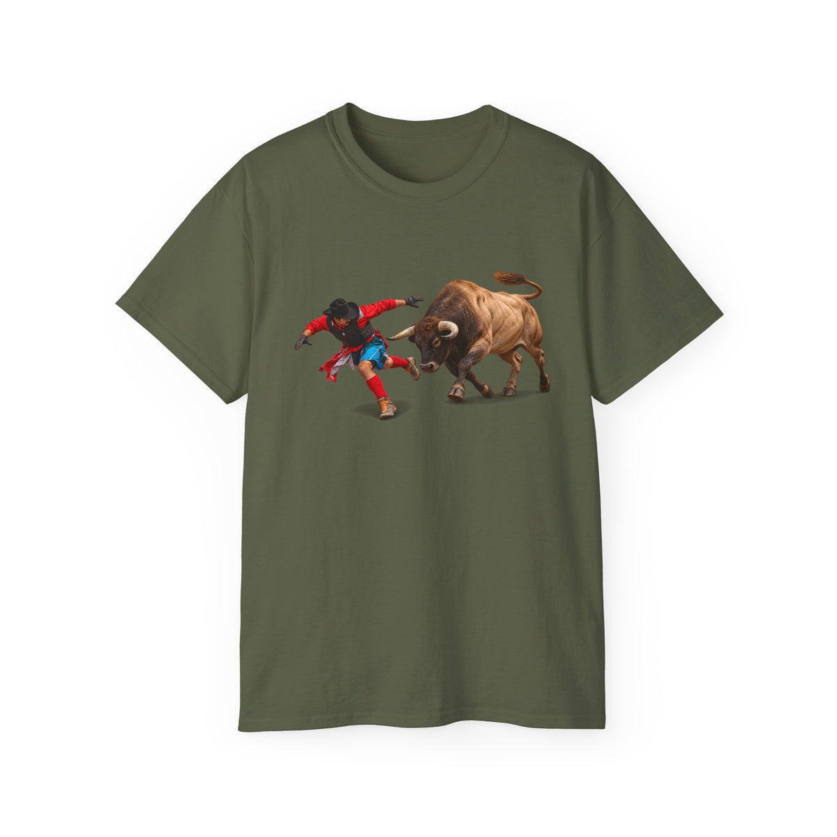 Unisex Ultra Cotton Tee - Cowboys - Bull Chasing Clown - Ground Shadow - without Text - 3D Transparent