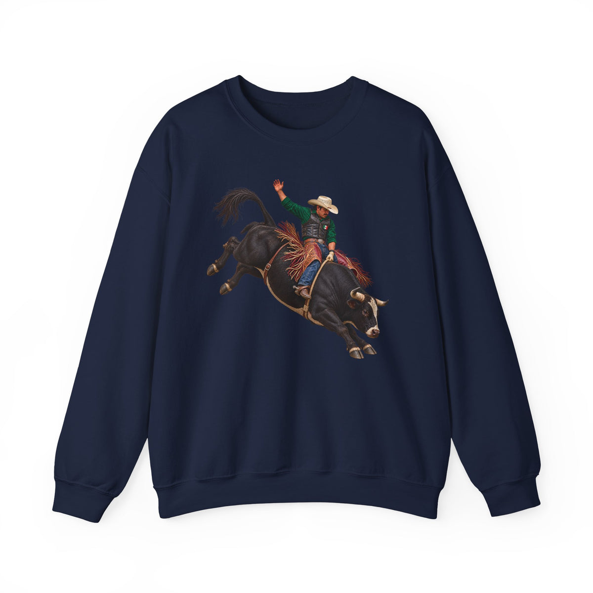 Crewneck Sweatshirt - Cowboys - Bull Rider - Latino - without Text - 3D Transparent