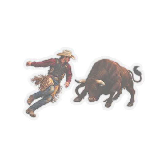 Kiss-Cut Stickers - Cowboys - Cowboy and Bull - Color - 3D Transparent