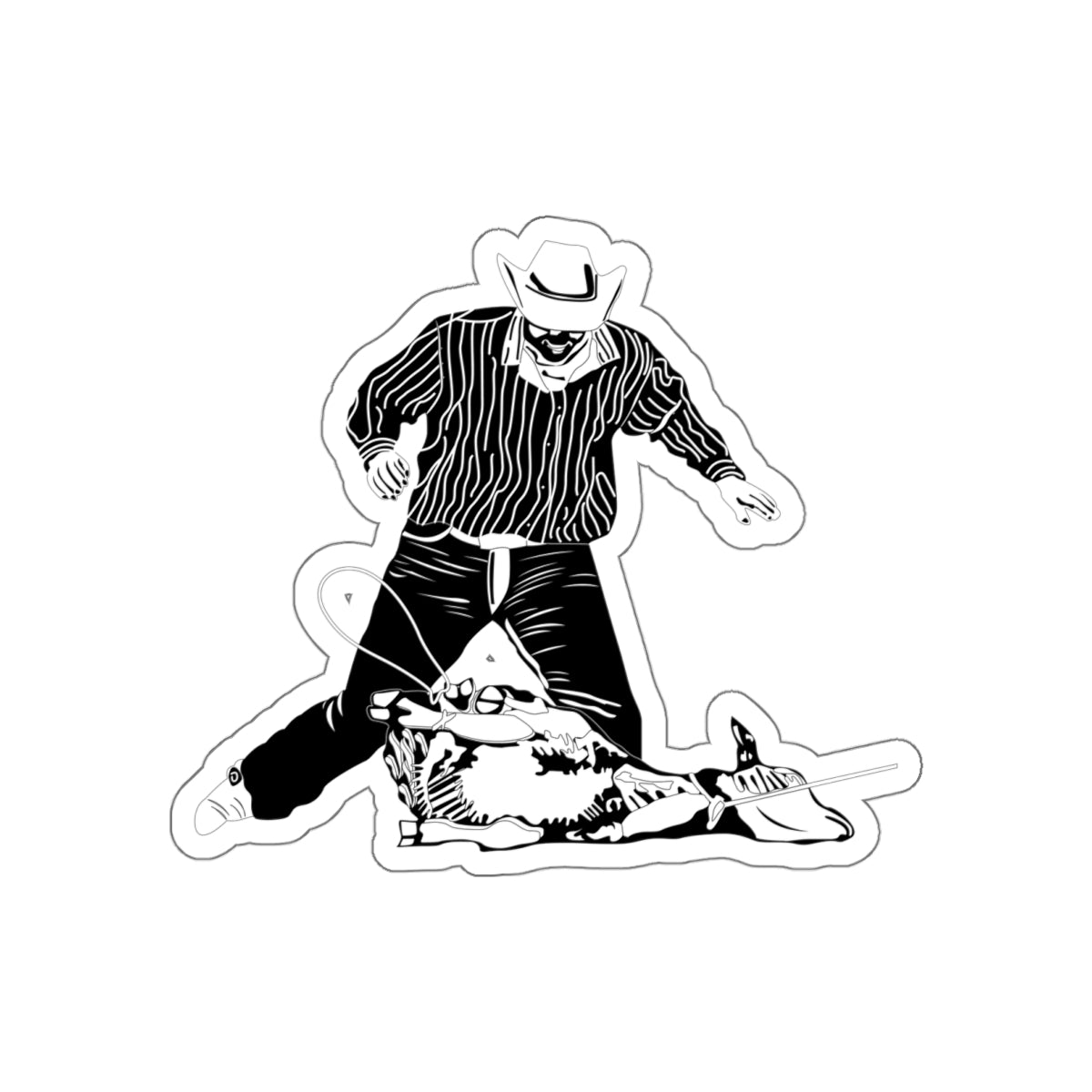Die-cut stickers - Calf Roping - BW