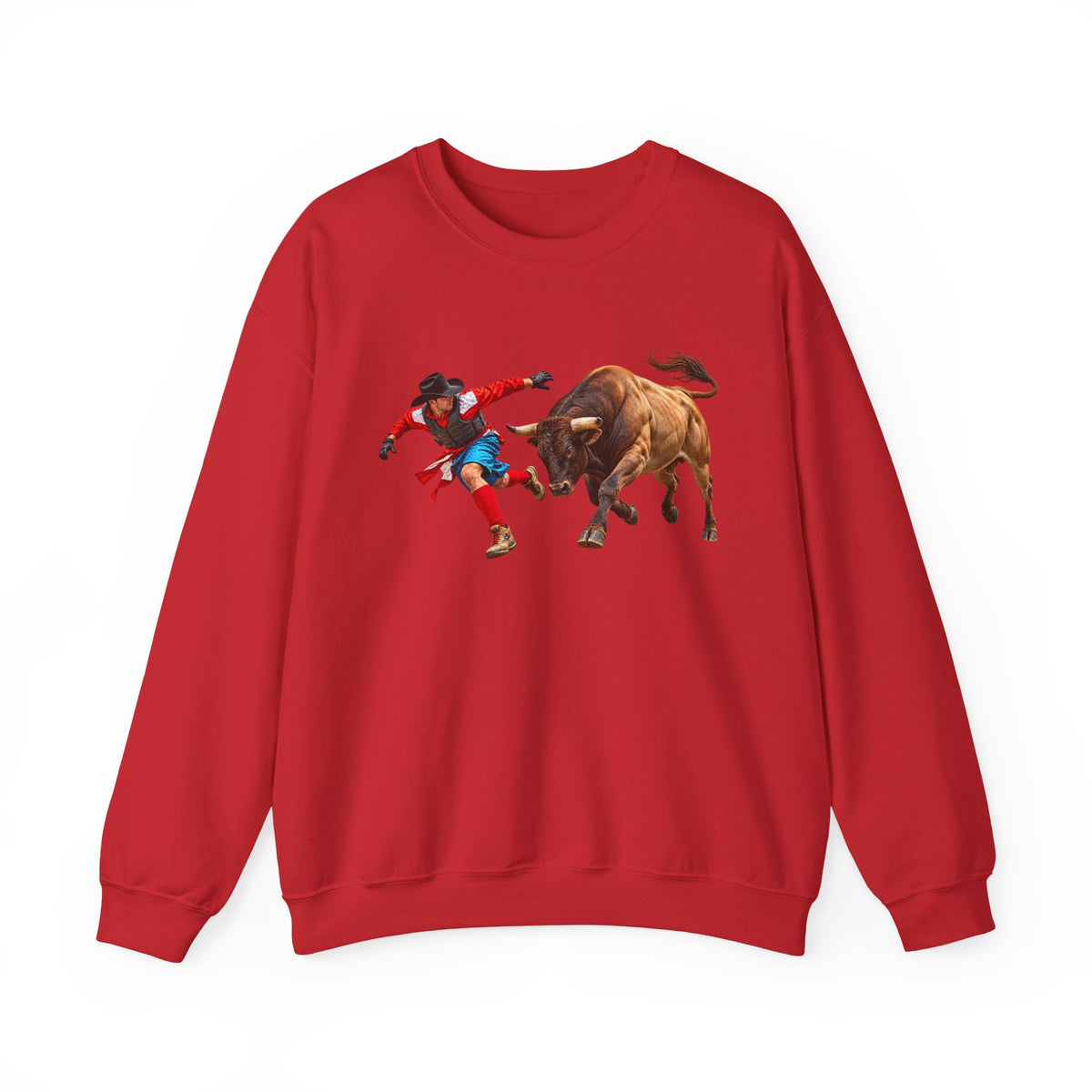 Crewneck Sweatshirt - Cowboys - Bull Chasing Clown - without Text - 3D Transparent