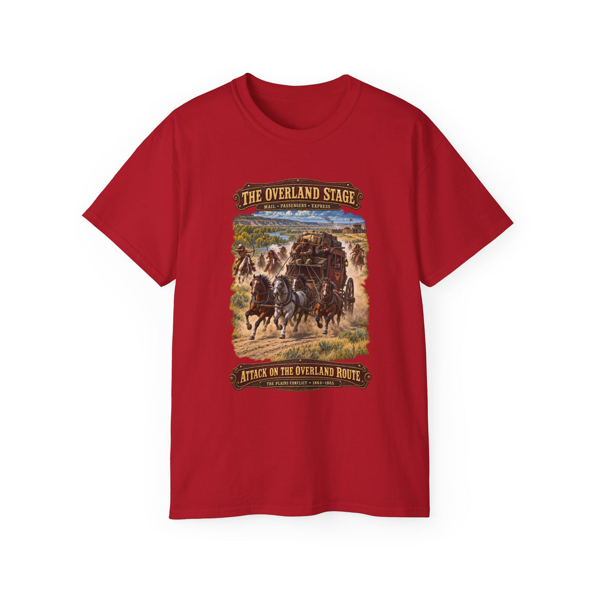 Unisex Ultra Cotton Tee - Overland Stage - Indian Attack on the Trail - 3D - Enhanced