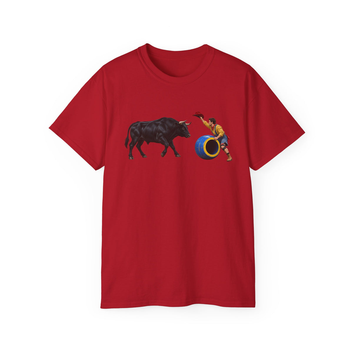 Unisex Ultra Cotton Tee - Cowboys - Clown Teasing Bull, Barrel - 3D Transparent