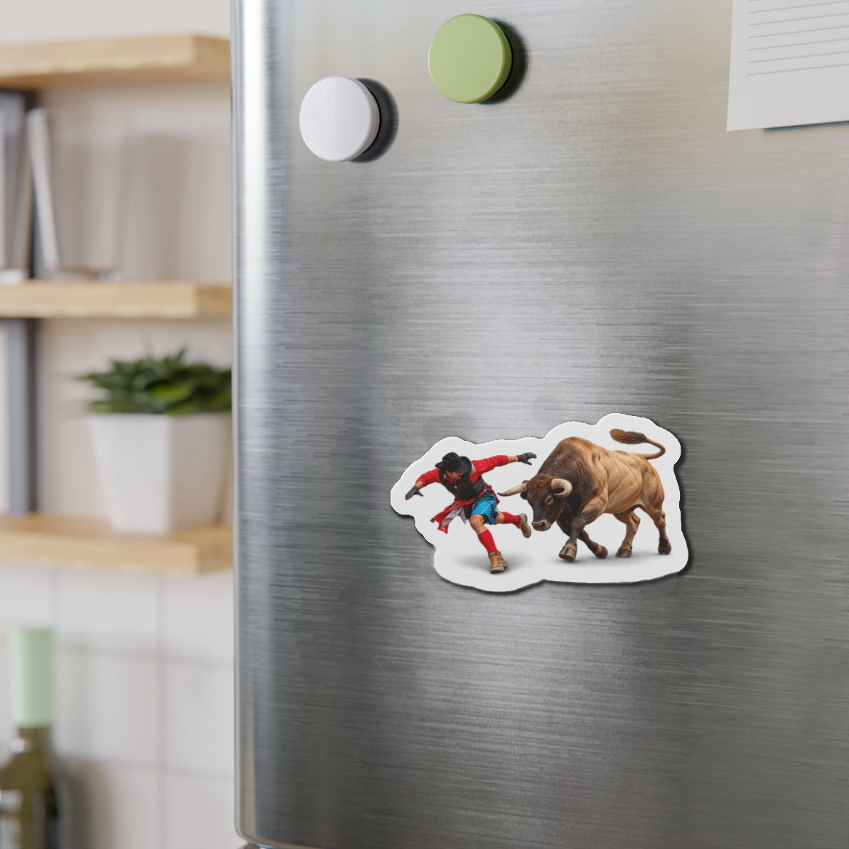 Die-Cut Magnets — Cowboys - Bull Chasing Clown - without Text - 3D Transparent
