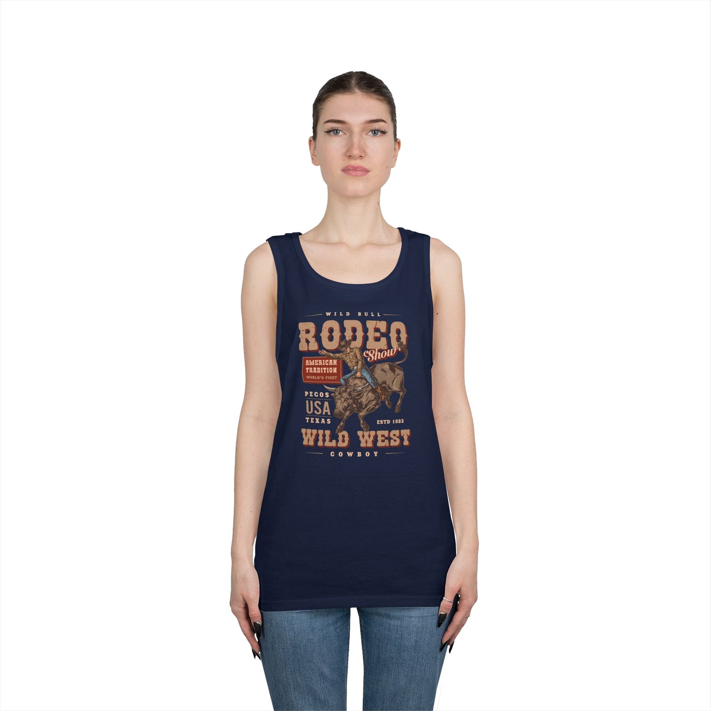 Unisex Heavy Cotton Tank Top - American Tradition Wild Bull Rodeo Show - Wild West Cowboy, Texas