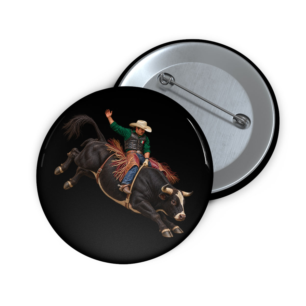Custom Pin Buttons - Cowboys - Bull Rider - Latino - without Text - 3D Transparent