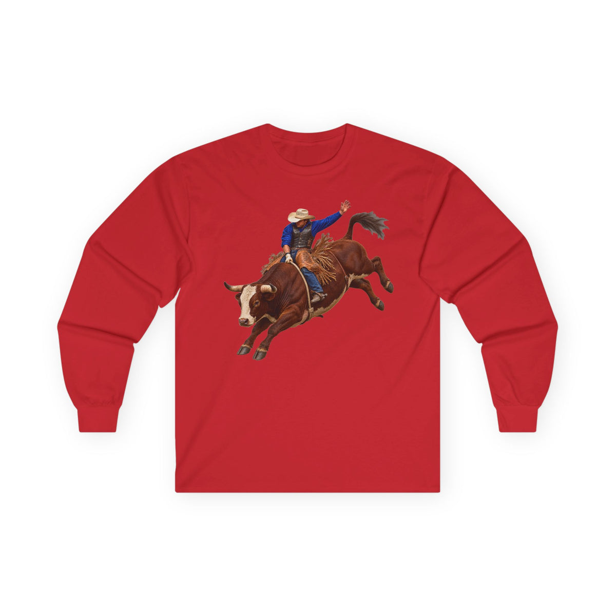 Unisex Ultra Cotton Long Sleeve Tee - Cowboys - Bull Rider - Mid Ride - without Text - 3D Transparent