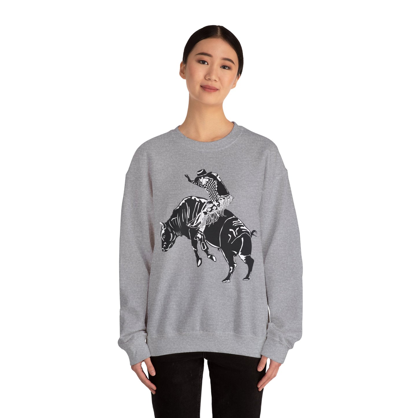 Crewneck Sweatshirt - Cowboy - Bull Rider - BW