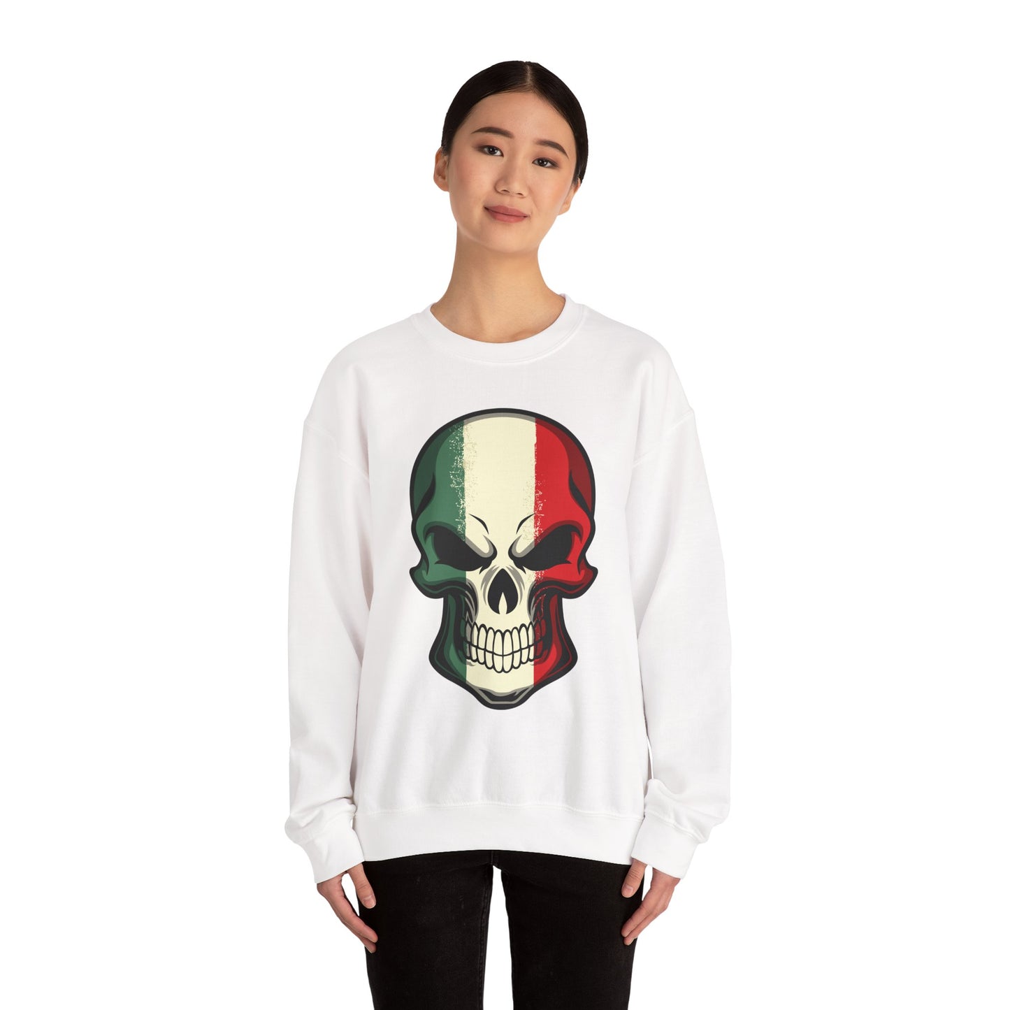 Crewneck Sweatshirt - Red White Green Skull