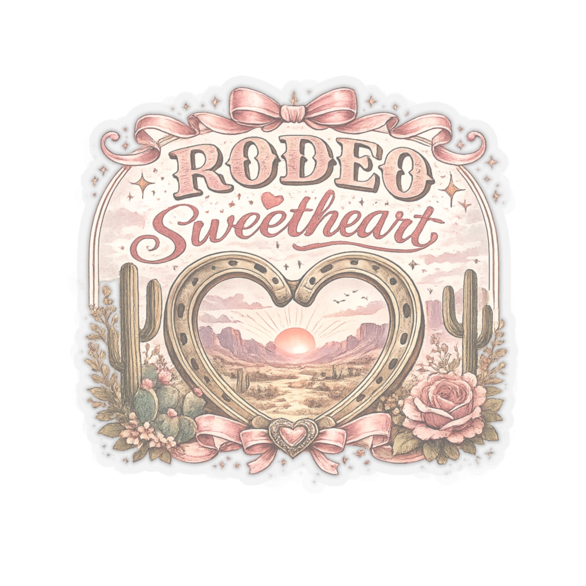 Kiss-Cut Sticker — Rodeo sweetheart with desert blooms