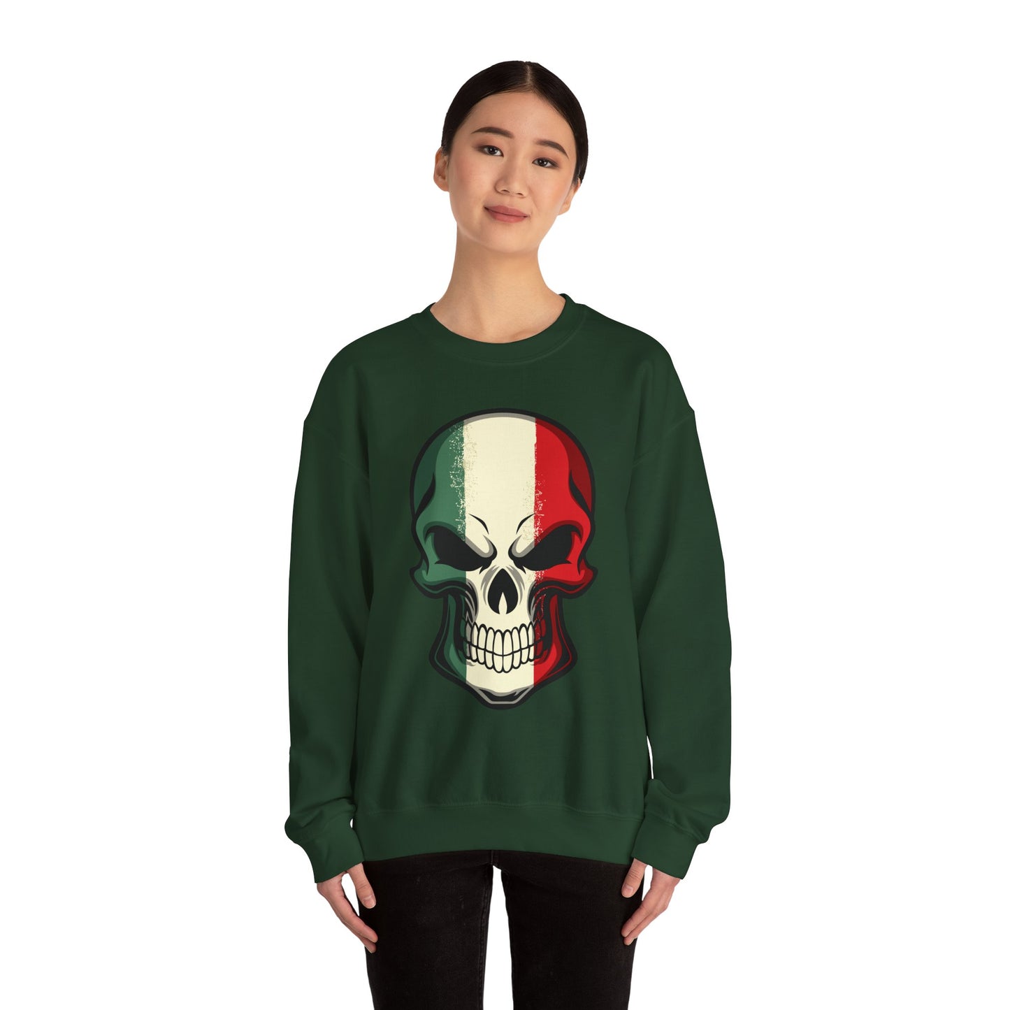 Crewneck Sweatshirt - Red White Green Skull