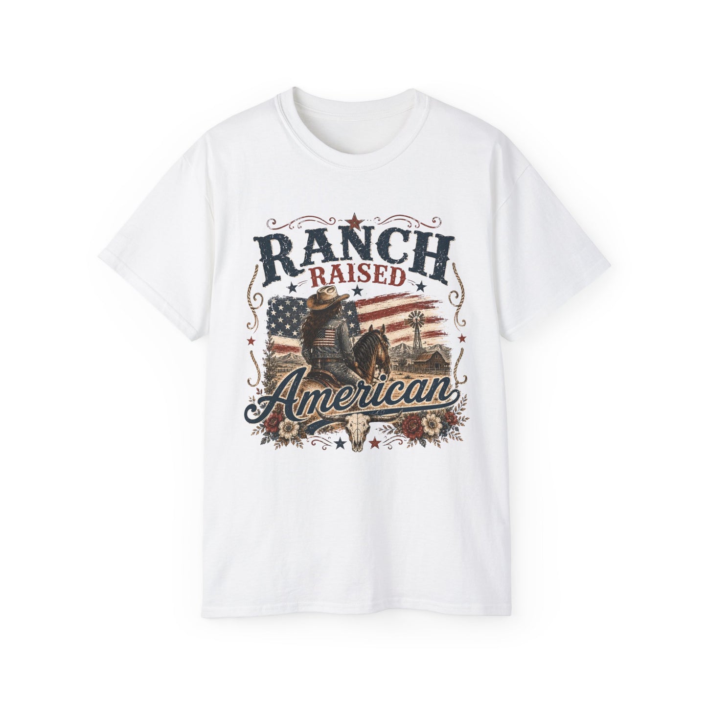 T-Shirt - Raised on a ranch, American spirit