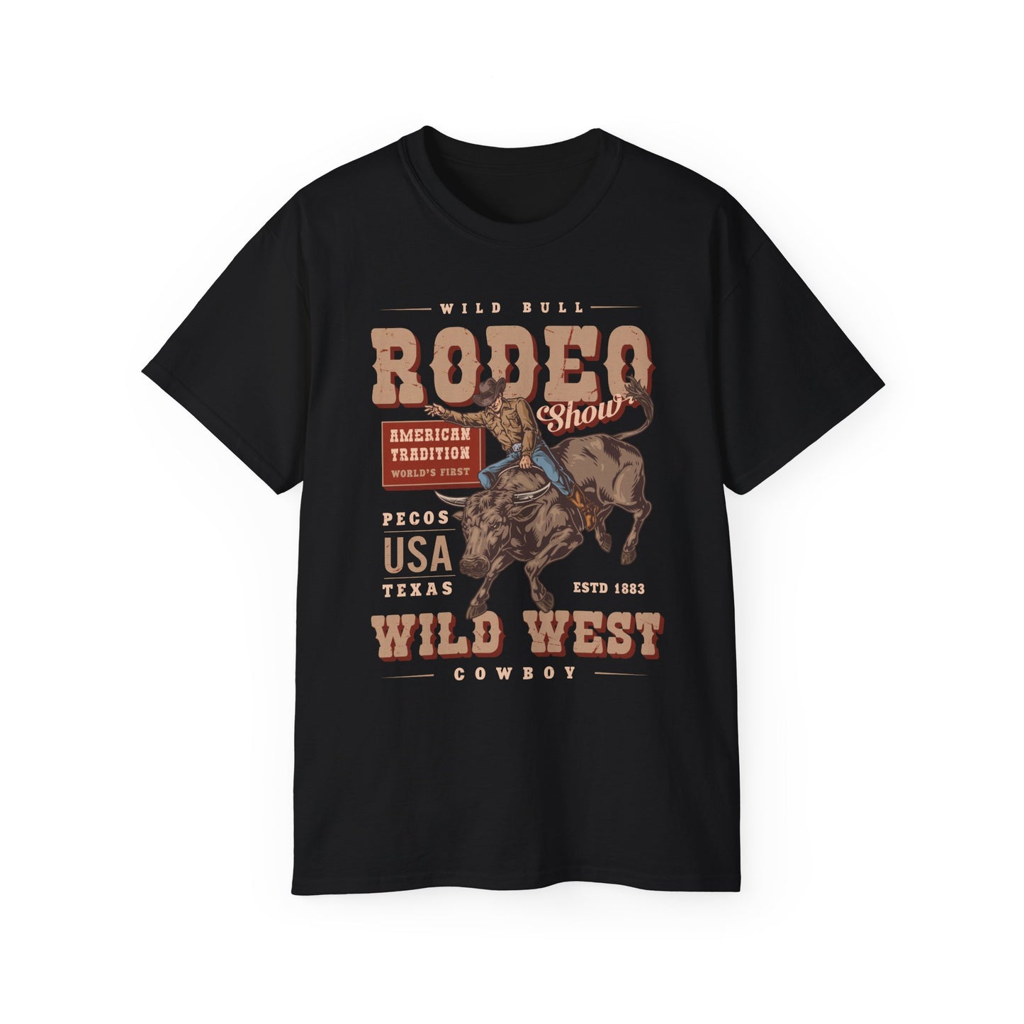 Western Rodeo Cowboy Tee - Fun Casual Shirt for Rodeo Fans, Gift for Country Lovers, Festival Outfit, Everyday Wear, Rodeo Apparel - American Tradition Wild Bull Rodeo Show - Wild West Cowboy, Texas