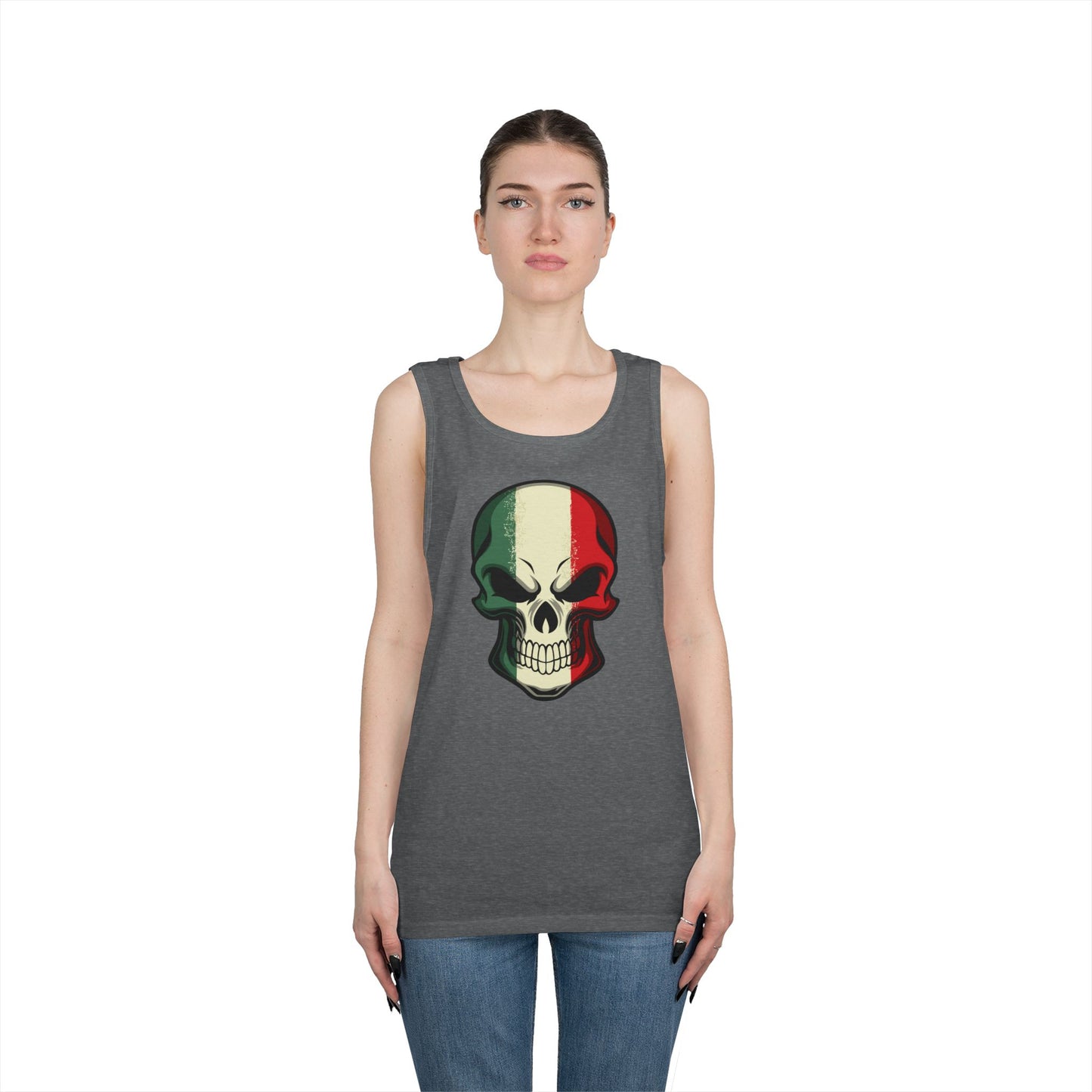 Unisex Heavy Cotton Tank Top - Red White Green Skull
