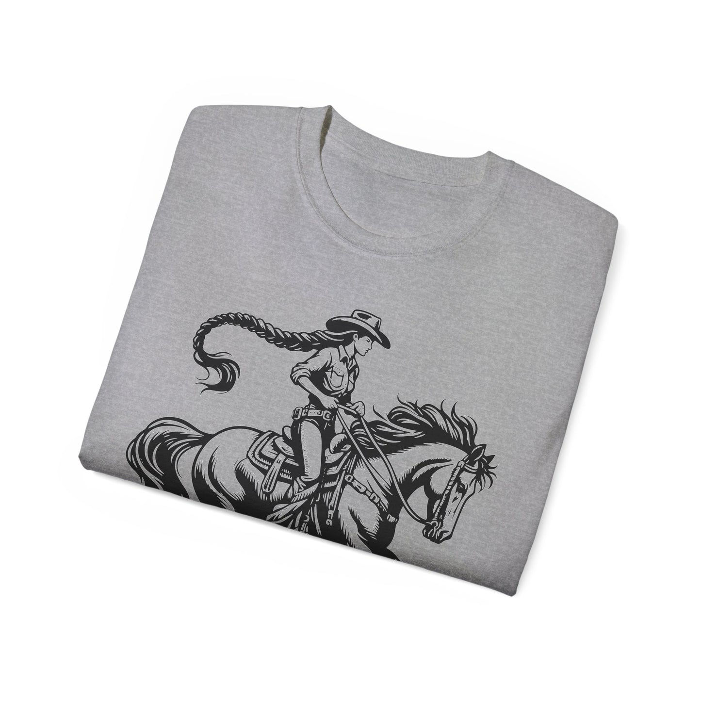 Unisex Ultra Cotton Tee - Cowgirl Riding Horse - Windblown