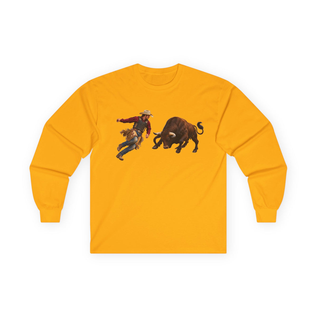 Unisex Ultra Cotton Long Sleeve Tee - Cowboys - Cowboy and Bull - Color - 3D Transparent