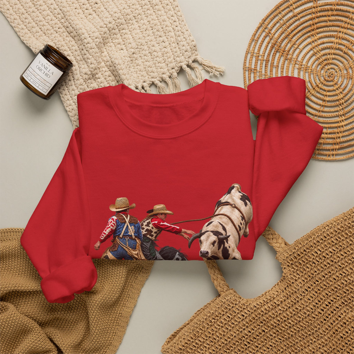 Crewneck Sweatshirt - Cowboys - Clowns and Bull - without Text - 3D Transparent