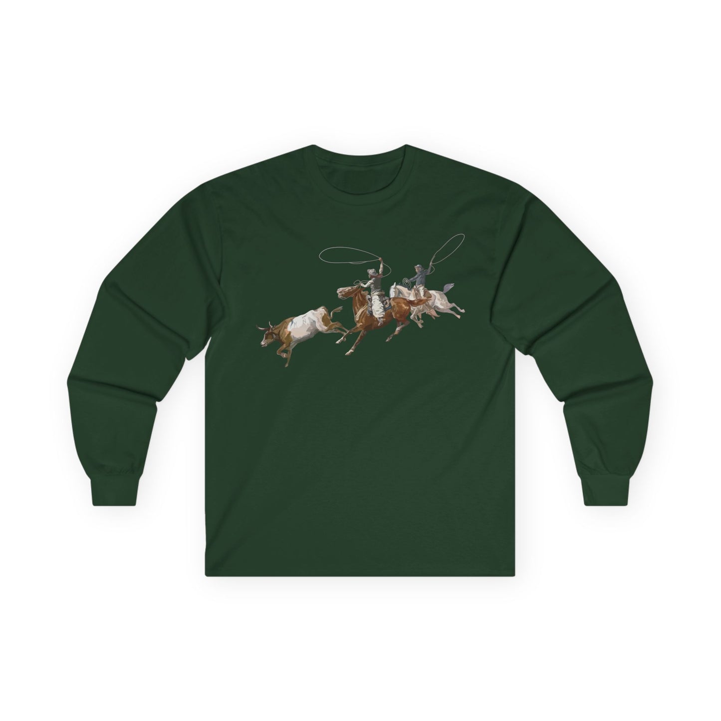 Unisex Ultra Cotton Long Sleeve Tee - 2 Cowboys Roping 1 Longhorn X 300