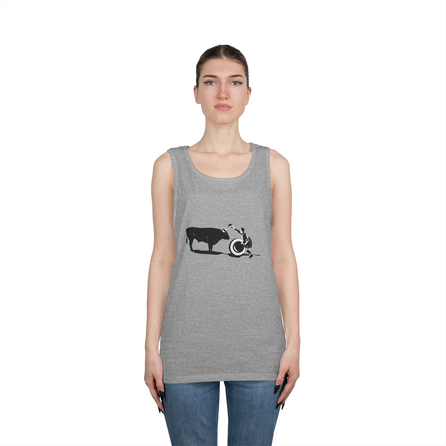 Unisex Heavy Cotton Tank Top - Clown and Bull - BW