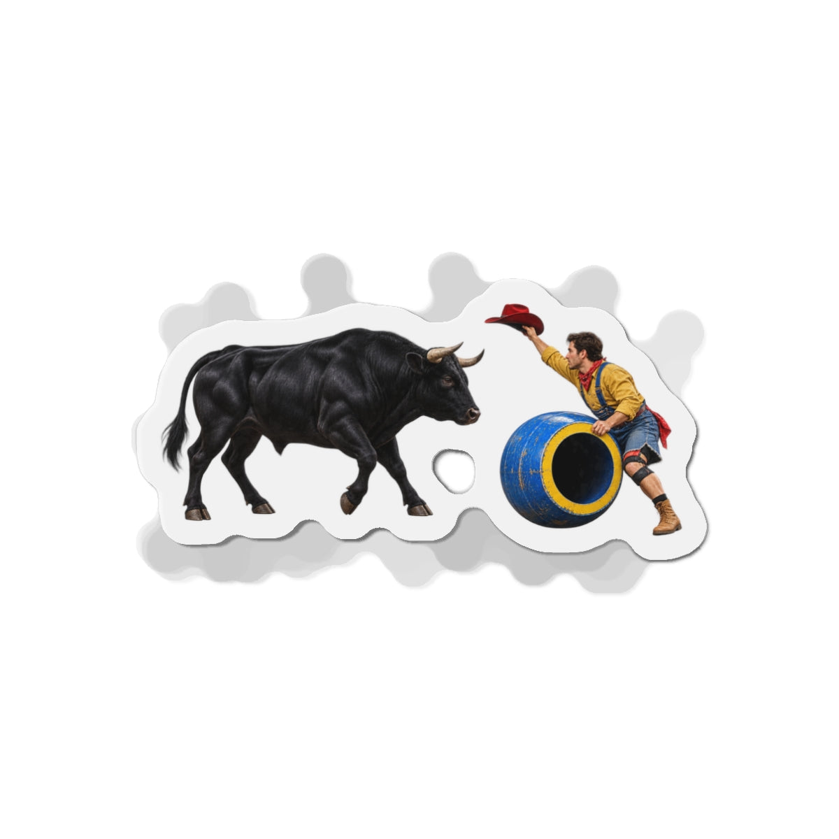 Die-Cut Magnets — Cowboys - Clown Teasing Bull, Barrel - 3D Transparent