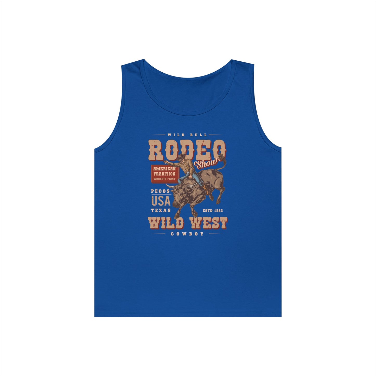 Unisex Heavy Cotton Tank Top - American Tradition Wild Bull Rodeo Show - Wild West Cowboy, Texas