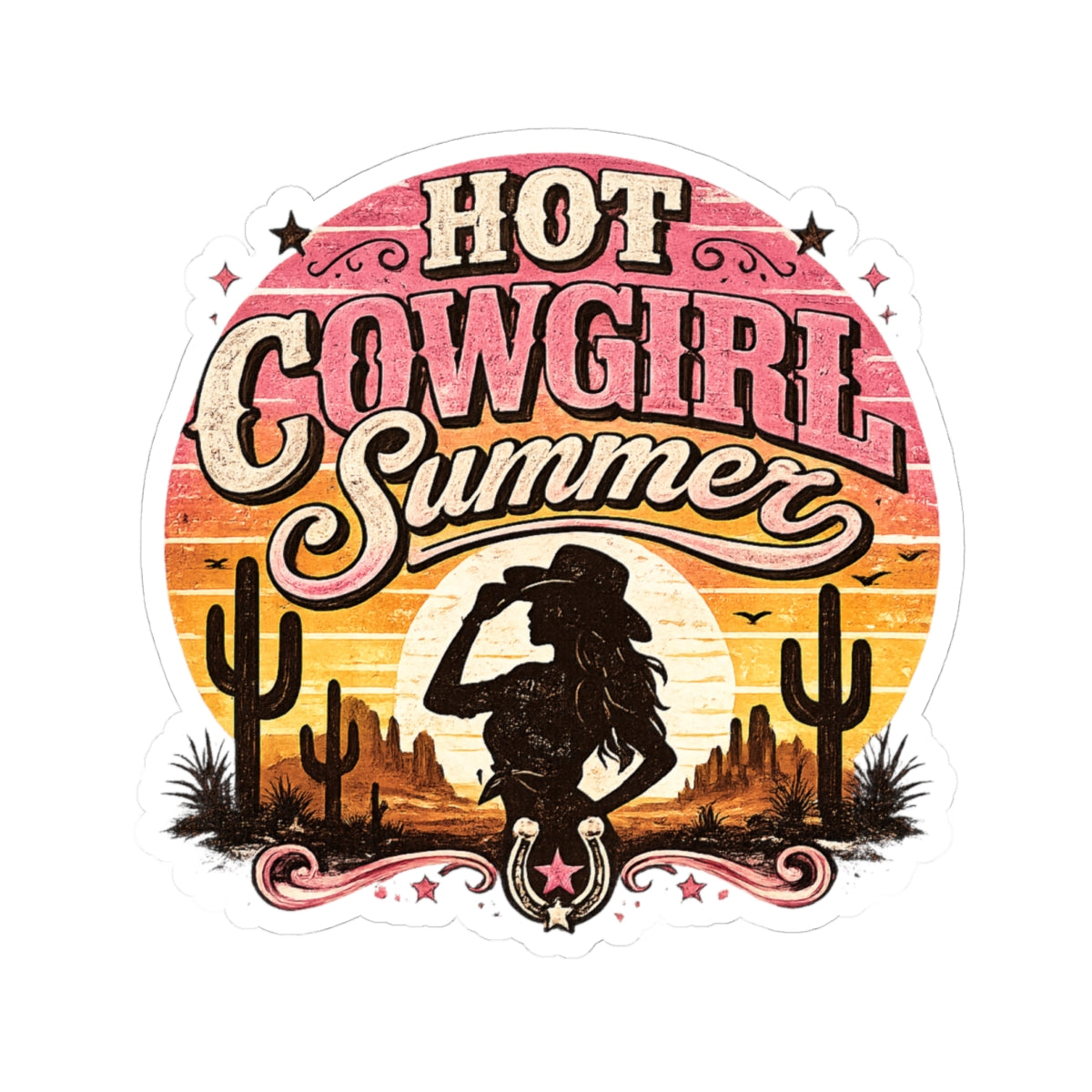 Kiss-Cut Sticker — Hot cowgirl summer at sunset