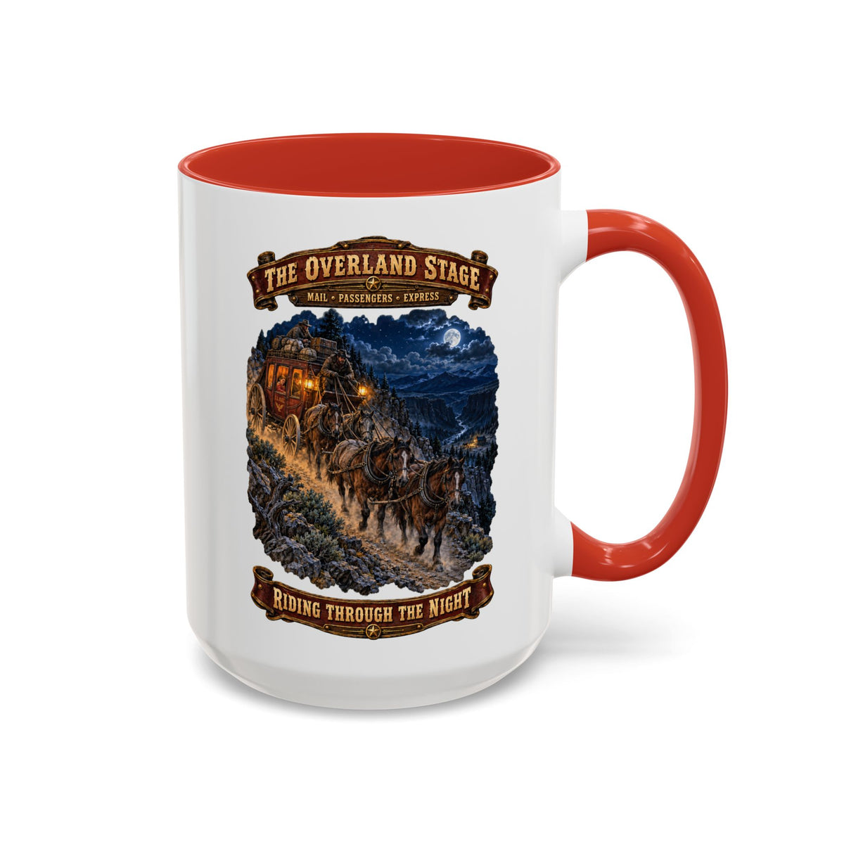 Accent Coffee Mug (11, 15oz) - Night Ride Overland Stage - Dusty Trails - 3D - Enhanced