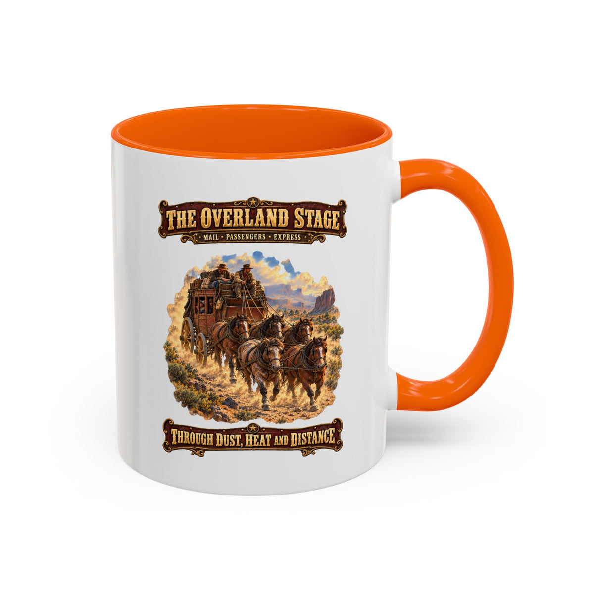 Accent Coffee Mug (11, 15oz) - Overland Stage - Dusty Trails - 3D - Enhanced