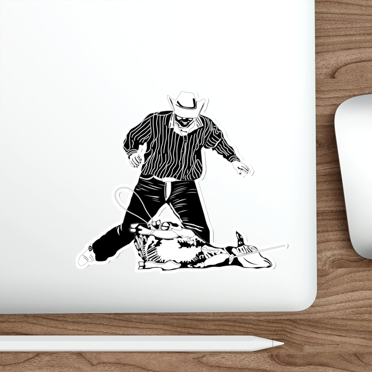 Die-cut stickers - Calf Roping - BW