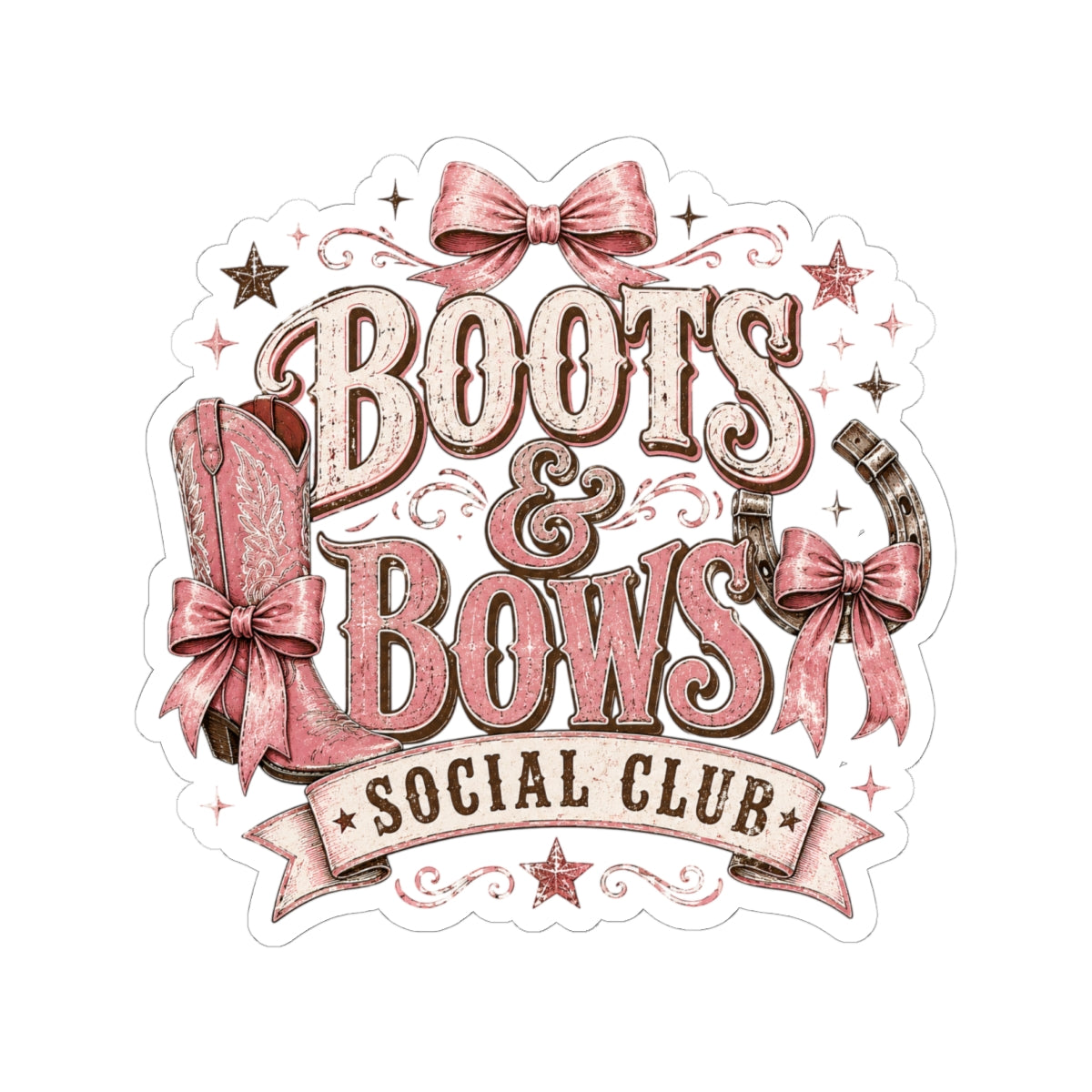 Kiss-Cut Sticker — Cowgirl boots and bows badge