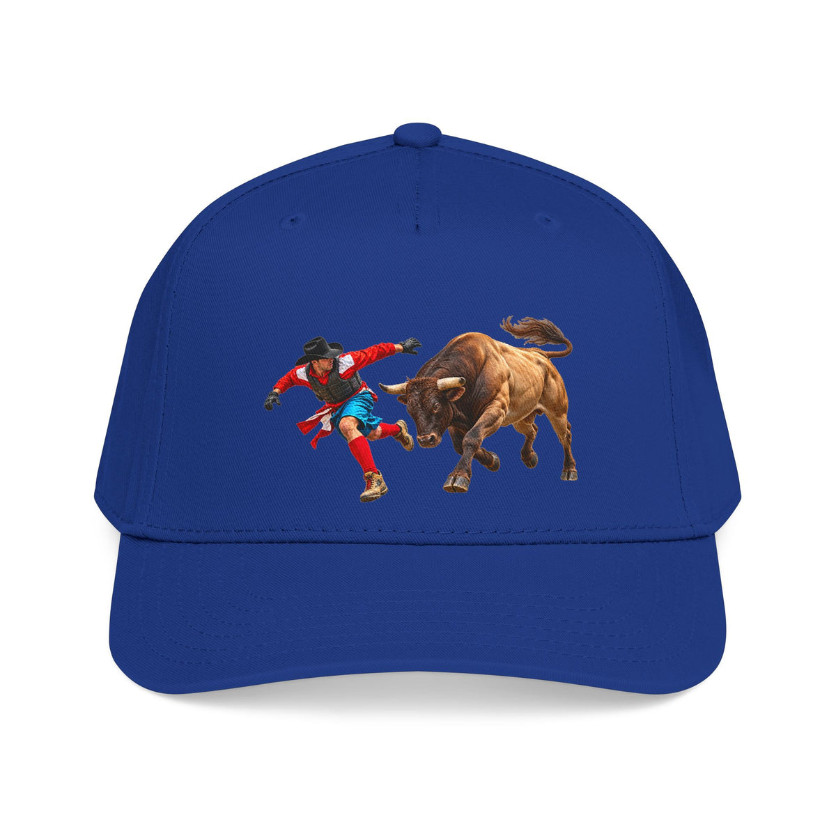Mid Profile Baseball Cap — Cowboys - Bull Chasing Clown - without Text - 3D Transparent