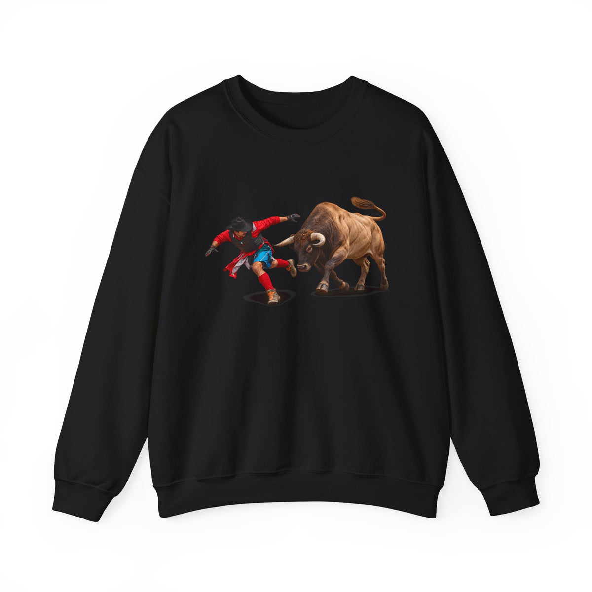 Crewneck Sweatshirt - Cowboys - Bull Chasing Clown - Ground Shadow - without Text - 3D Transparent